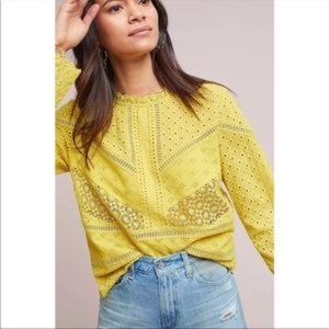 James Coviello yellow embroidered top